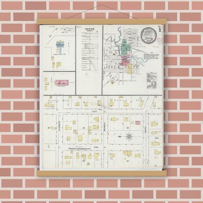 Old map wall art mockup — magnetic wood frame on brick wall — Sanborn Fire Insurance Map from Fenton, Genesee County, Michigan (1895) - Complete Map Set