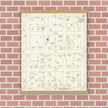Old map wall art mockup — magnetic wood frame on brick wall — Sanborn Fire Insurance Map from Plano, Kendall County, Illinois (1921), Sheet #0002