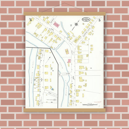 Old map wall art mockup — magnetic wood frame on brick wall — Sanborn Fire Insurance Map from Blackstone, Worcester County, Massachusetts (1923), Sheet #0005