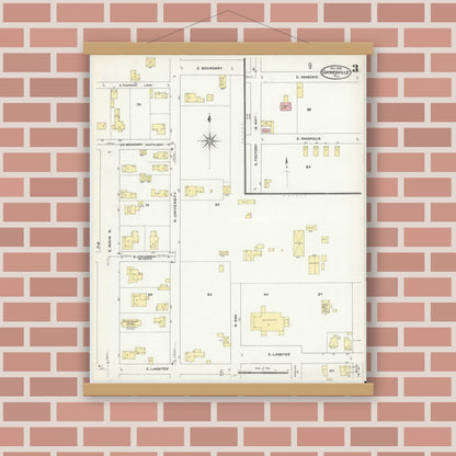 Old map wall art mockup — magnetic wood frame on brick wall — Sanborn Fire Insurance Map from Gainesville, Alachua County, Florida (1909), Sheet #0003