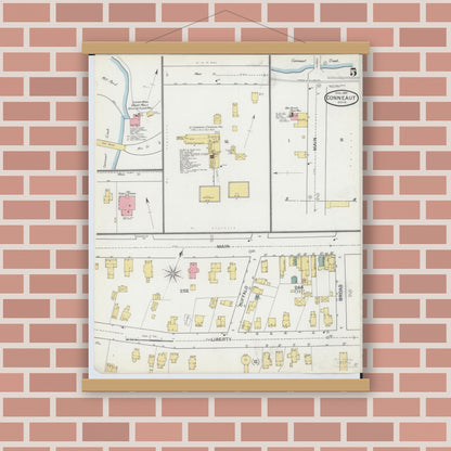 Old map wall art mockup — magnetic wood frame on brick wall — Sanborn Fire Insurance Map from Conneaut, Ashtabula County, Ohio (1893), Sheet #0005