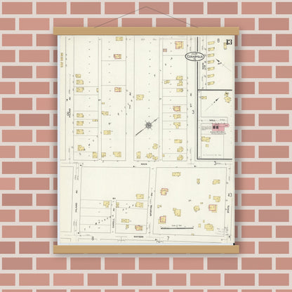 Old map wall art mockup — magnetic wood frame on brick wall — Sanborn Fire Insurance Map from Coraopolis, Allegheny County, Pennsylvania (1911), Sheet #0013