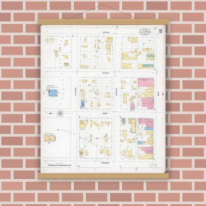 Old map wall art mockup — magnetic wood frame on brick wall — Sanborn Fire Insurance Map from Luverne, Rock County, Minnesota (1900), Sheet #0002