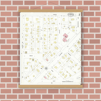 Old map wall art mockup — magnetic wood frame on brick wall — Sanborn Fire Insurance Map from Shenandoah, Page County, Iowa (1901), Sheet #0007