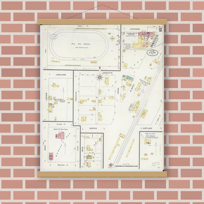 Old map wall art mockup — magnetic wood frame on brick wall — Sanborn Fire Insurance Map from Avon, Fulton County, Illinois (1898), Sheet #0002