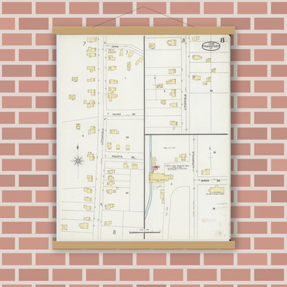 Old map wall art mockup — magnetic wood frame on brick wall — Sanborn Fire Insurance Map from Frankfort, Herkimer County, New York (1897), Sheet #0008
