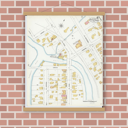 Old map wall art mockup — magnetic wood frame on brick wall — Sanborn Fire Insurance Map from Battle Creek, Calhoun County, Michigan (1899), Sheet #0006