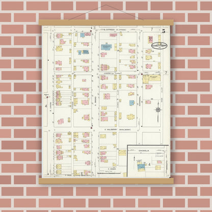 Old map wall art mockup — magnetic wood frame on brick wall — Sanborn Fire Insurance Map from Kennett Square, Chester County, Pennsylvania (1914), Sheet #0005