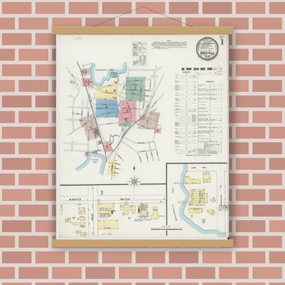 Old map wall art mockup — magnetic wood frame on brick wall — Sanborn Fire Insurance Map from Wakefield, Middlesex County, Massachusetts (1897) - Complete Map Set