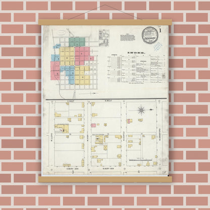 Old map wall art mockup — magnetic wood frame on brick wall — Sanborn Fire Insurance Map from Ebensburg, Cambria County, Pennsylvania (1899) - Complete Map Set