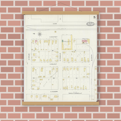 Old map wall art mockup — magnetic wood frame on brick wall — Sanborn Fire Insurance Map from Du Quoin, Perry County, Illinois (1894), Sheet #0005