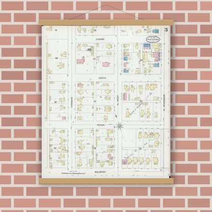 Old map wall art mockup — magnetic wood frame on brick wall — Sanborn Fire Insurance Map from Rockford, Winnebago County, Illinois (1891), Sheet #0003