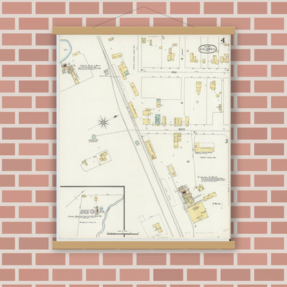Old map wall art mockup — magnetic wood frame on brick wall — Sanborn Fire Insurance Map from Caldwell, Burleson County, Texas (1896), Sheet #0004