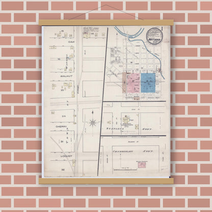 Old map wall art mockup — magnetic wood frame on brick wall — Sanborn Fire Insurance Map from Watseka, Iroquois County, Illinois (1885) - Complete Map Set