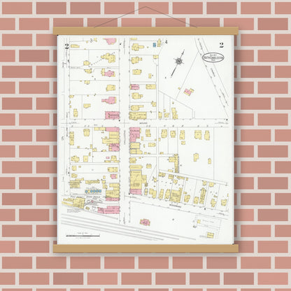 Old map wall art mockup — magnetic wood frame on brick wall — Sanborn Fire Insurance Map from South Charleston, Clark County, Ohio (1927), Sheet #0002