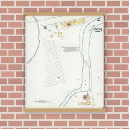 Old map wall art mockup — magnetic wood frame on brick wall — Sanborn Fire Insurance Map from Rhinelander, Oneida County, Wisconsin (1920), Sheet #0022