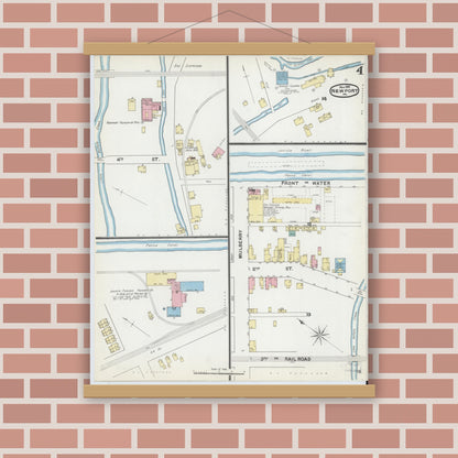 Old map wall art mockup — magnetic wood frame on brick wall — Sanborn Fire Insurance Map from Newport, Perry County, Pennsylvania (1891), Sheet #0004