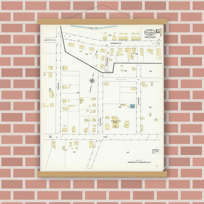 Old map wall art mockup — magnetic wood frame on brick wall — Sanborn Fire Insurance Map from Palmer, Hampden County, Massachusetts (1911), Sheet #0015