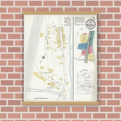 Old map wall art mockup — magnetic wood frame on brick wall — Sanborn Fire Insurance Map from Marysville, Perry County, Pennsylvania (1911) - Complete Map Set