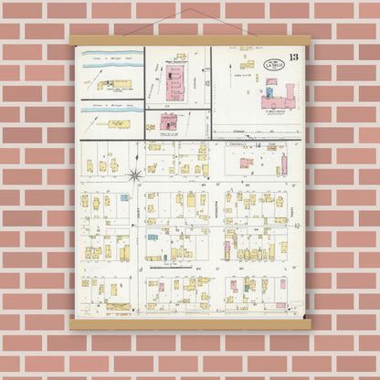 Old map wall art mockup — magnetic wood frame on brick wall — Sanborn Fire Insurance Map from La Salle, La Salle County, Illinois (1906), Sheet #0013
