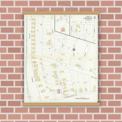 Old map wall art mockup — magnetic wood frame on brick wall — Sanborn Fire Insurance Map from Burnham, Mifflin County, Pennsylvania (1910), Sheet #0002