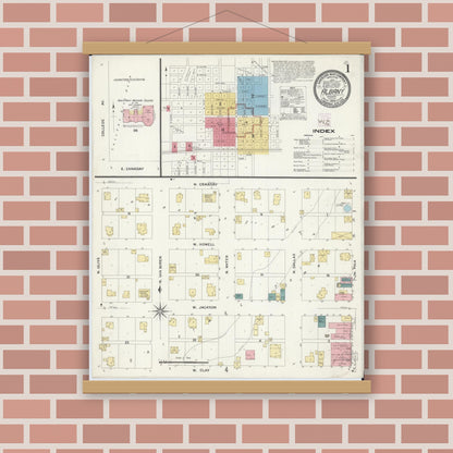 Old map wall art mockup — magnetic wood frame on brick wall — Sanborn Fire Insurance Map from Albany, Gentry County, Missouri (1909) - Complete Map Set