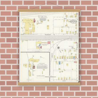 Old map wall art mockup — magnetic wood frame on brick wall — Sanborn Fire Insurance Map from Mount Union, Huntingdon County, Pennsylvania (1911), Sheet #0007