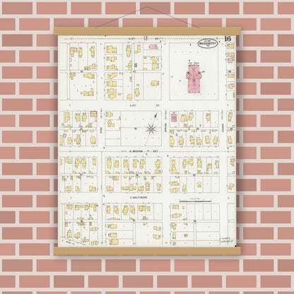 Old map wall art mockup — magnetic wood frame on brick wall — Sanborn Fire Insurance Map from Michigan City, La Porte County, Indiana (1899), Sheet #0016