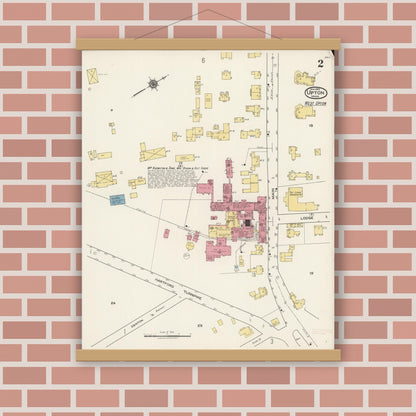 Old map wall art mockup — magnetic wood frame on brick wall — Sanborn Fire Insurance Map from Upton, Worcester County, Massachusetts (1922), Sheet #0002