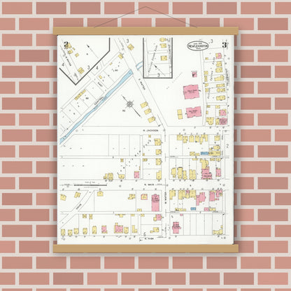 Old map wall art mockup — magnetic wood frame on brick wall — Sanborn Fire Insurance Map from New Lexington, Perry County, Ohio (1926), Sheet #0003