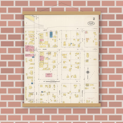 Old map wall art mockup — magnetic wood frame on brick wall — Sanborn Fire Insurance Map from Hebron, McHenry County, Illinois (1922), Sheet #0002