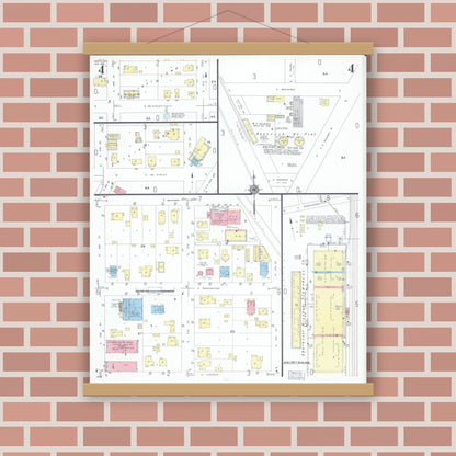 Old map wall art mockup — magnetic wood frame on brick wall — Sanborn Fire Insurance Map from Hayti, Pemiscot County, Missouri (1951), Sheet #0004
