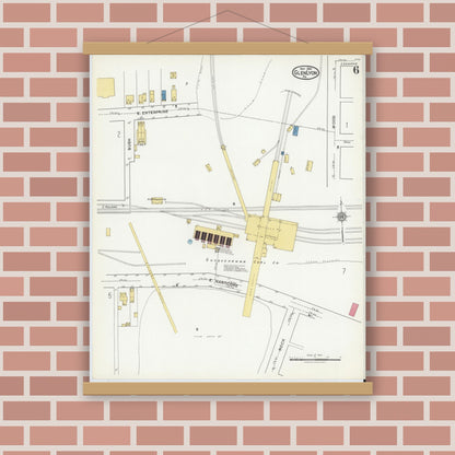 Old map wall art mockup — magnetic wood frame on brick wall — Sanborn Fire Insurance Map from Glen Lyon, Luzerne County, Pennsylvania (1921), Sheet #0006
