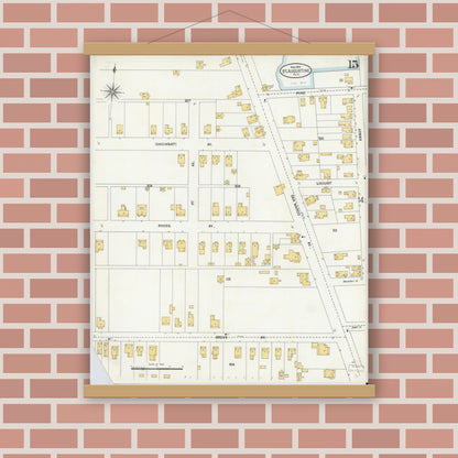 Old map wall art mockup — magnetic wood frame on brick wall — Sanborn Fire Insurance Map from Saint Augustine, Saint John's County, Florida (1904), Sheet #0015
