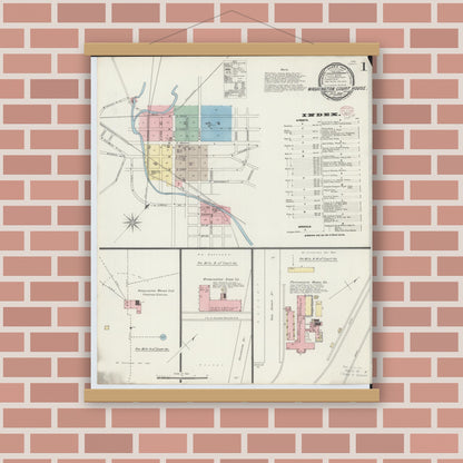 Old map wall art mockup — magnetic wood frame on brick wall — Sanborn Fire Insurance Map from Washington Court House, Fayette County, Ohio (1895) - Complete Map Set