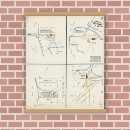 Old map wall art mockup — magnetic wood frame on brick wall — Sanborn Fire Insurance Map from Cedar Key, Levy County, Florida (1884), Sheet #0002