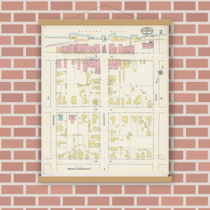 Old map wall art mockup — magnetic wood frame on brick wall — Sanborn Fire Insurance Map from Plymouth, Washington County, North Carolina (1915), Sheet #0002