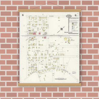 Old map wall art mockup — magnetic wood frame on brick wall — Sanborn Fire Insurance Map from Ahoskie, Hertford County, North Carolina (1923), Sheet #0006