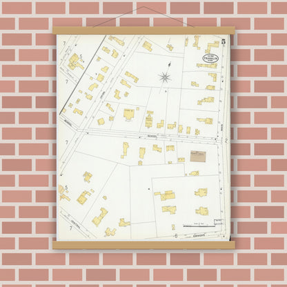 Old map wall art mockup — magnetic wood frame on brick wall — Sanborn Fire Insurance Map from Franklin, Norfolk County, Massachusetts (1904), Sheet #0005