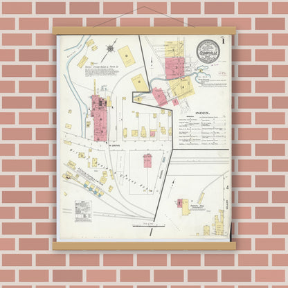 Old map wall art mockup — magnetic wood frame on brick wall — Sanborn Fire Insurance Map from Cedarville, Greene County, Ohio (1910) - Complete Map Set