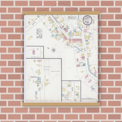 Old map wall art mockup — magnetic wood frame on brick wall — Sanborn Fire Insurance Map from Potosi, Grant County, Wisconsin (1894), Sheet #0001