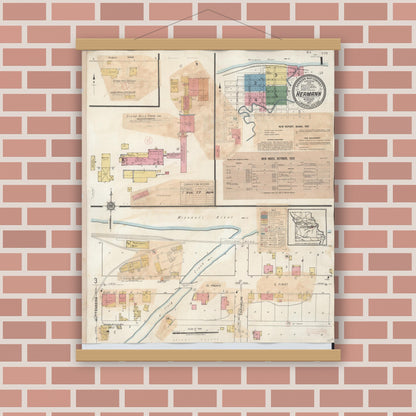 Old map wall art mockup — magnetic wood frame on brick wall — Sanborn Fire Insurance Map from Hermann, Gasconade County, Missouri (1932) - Complete Map Set