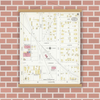 Old map wall art mockup — magnetic wood frame on brick wall — Sanborn Fire Insurance Map from Albert Lea, Freeborn County, Minnesota (1910), Sheet #0011