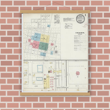 Old map wall art mockup — magnetic wood frame on brick wall — Sanborn Fire Insurance Map from Virden, Macoupin County, Illinois (1894) - Complete Map Set
