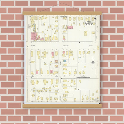 Old map wall art mockup — magnetic wood frame on brick wall — Sanborn Fire Insurance Map from Granville, Licking County, Ohio (1913), Sheet #0005