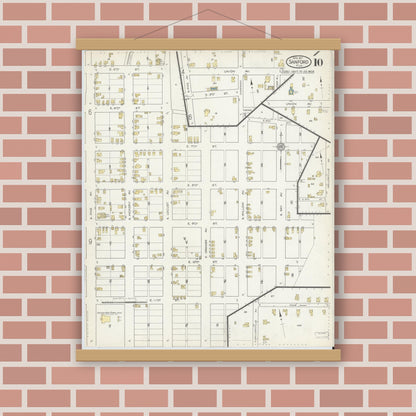 Old map wall art mockup — magnetic wood frame on brick wall — Sanborn Fire Insurance Map from Sanford, Seminole County, Florida (1917), Sheet #0010