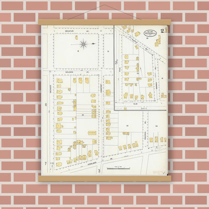 Old map wall art mockup — magnetic wood frame on brick wall — Sanborn Fire Insurance Map from Peekskill, Westchester County, New York (1905) - Complete Map Set