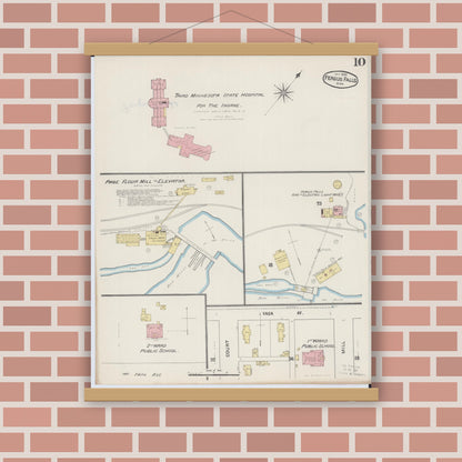 Old map wall art mockup — magnetic wood frame on brick wall — Sanborn Fire Insurance Map from Fergus Falls, Otter Tail County, Minnesota (1890), Sheet #0010