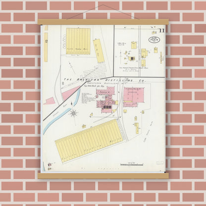 Old map wall art mockup — magnetic wood frame on brick wall — Sanborn Fire Insurance Map from Pekin, Tazewell County, Illinois (1898), Sheet #0011