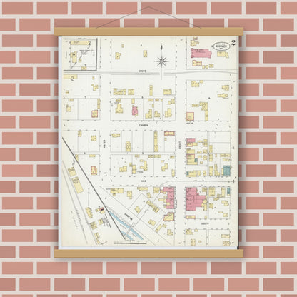 Old map wall art mockup — magnetic wood frame on brick wall — Sanborn Fire Insurance Map from Bloomer, Chippewa County, Wisconsin (1902) - Complete Map Set